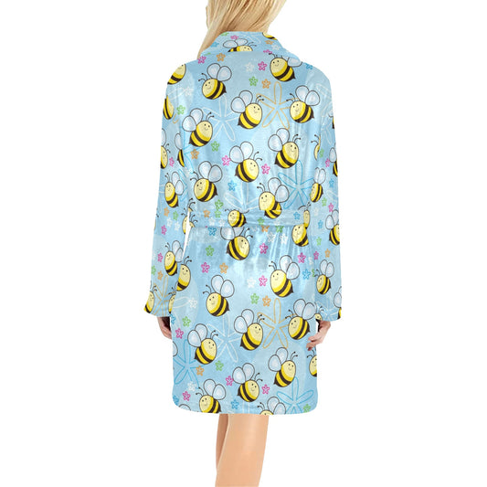Bee Pattern Print Design BEE03 Women's Fleece Robe