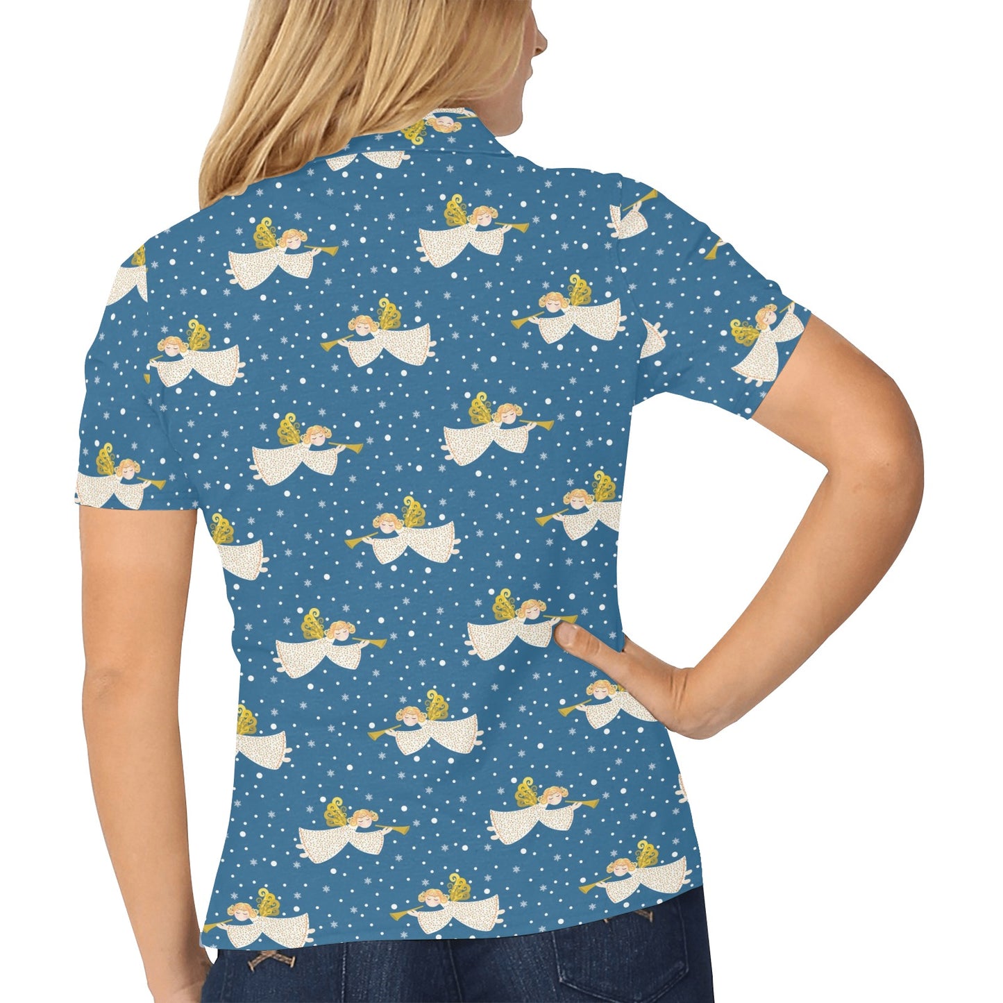 Angel Pattern Print Design 08 Women's Polo Shirt
