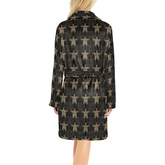 Gold Tribal Turtle Polynesian Design Women's Fleece Robe