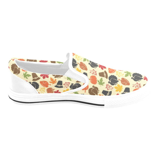 Thanksgiving Print Design LKS303 White Slip Ons Canvas Women's Shoes