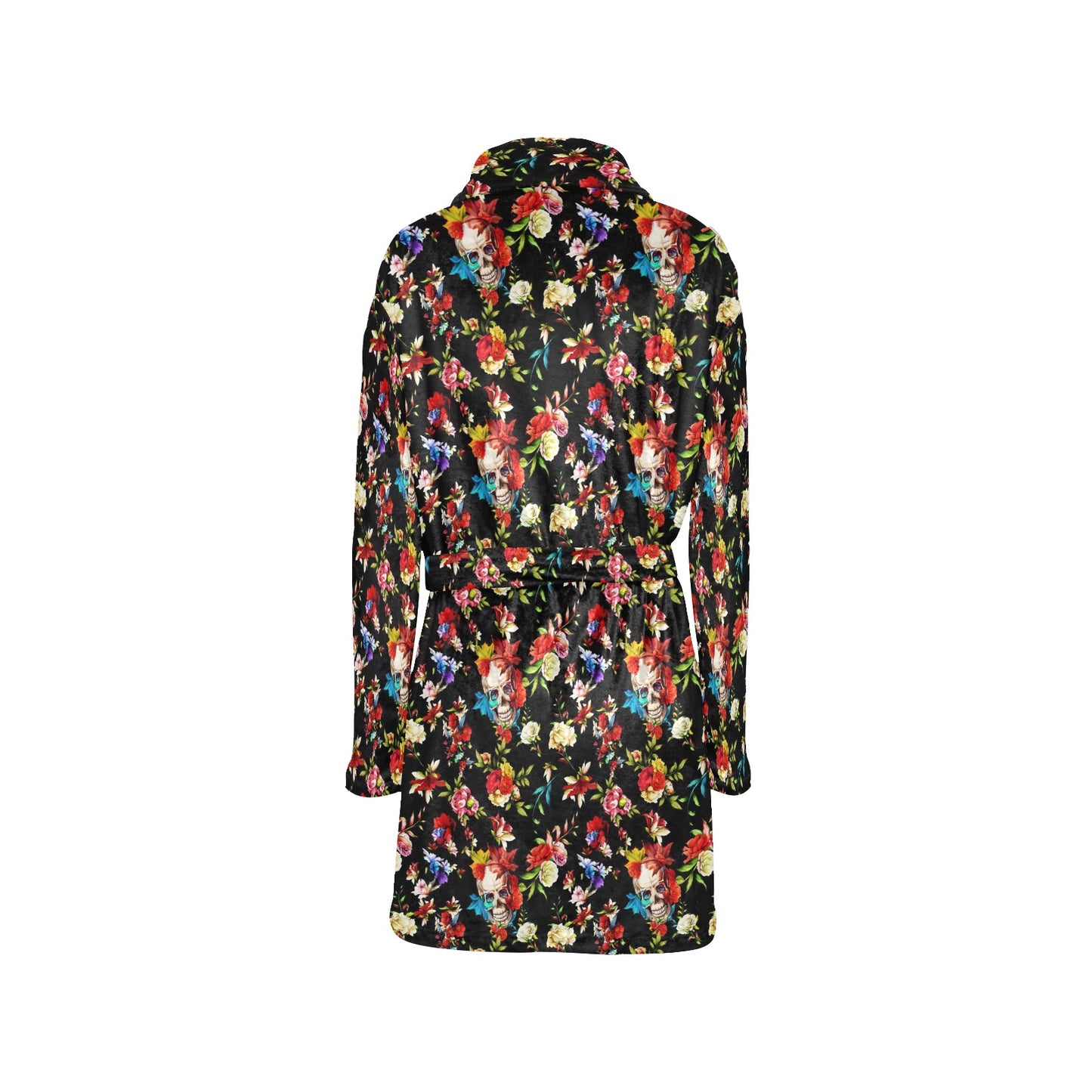 Skull Roses Flower Design Themed Print Women's Fleece Robe