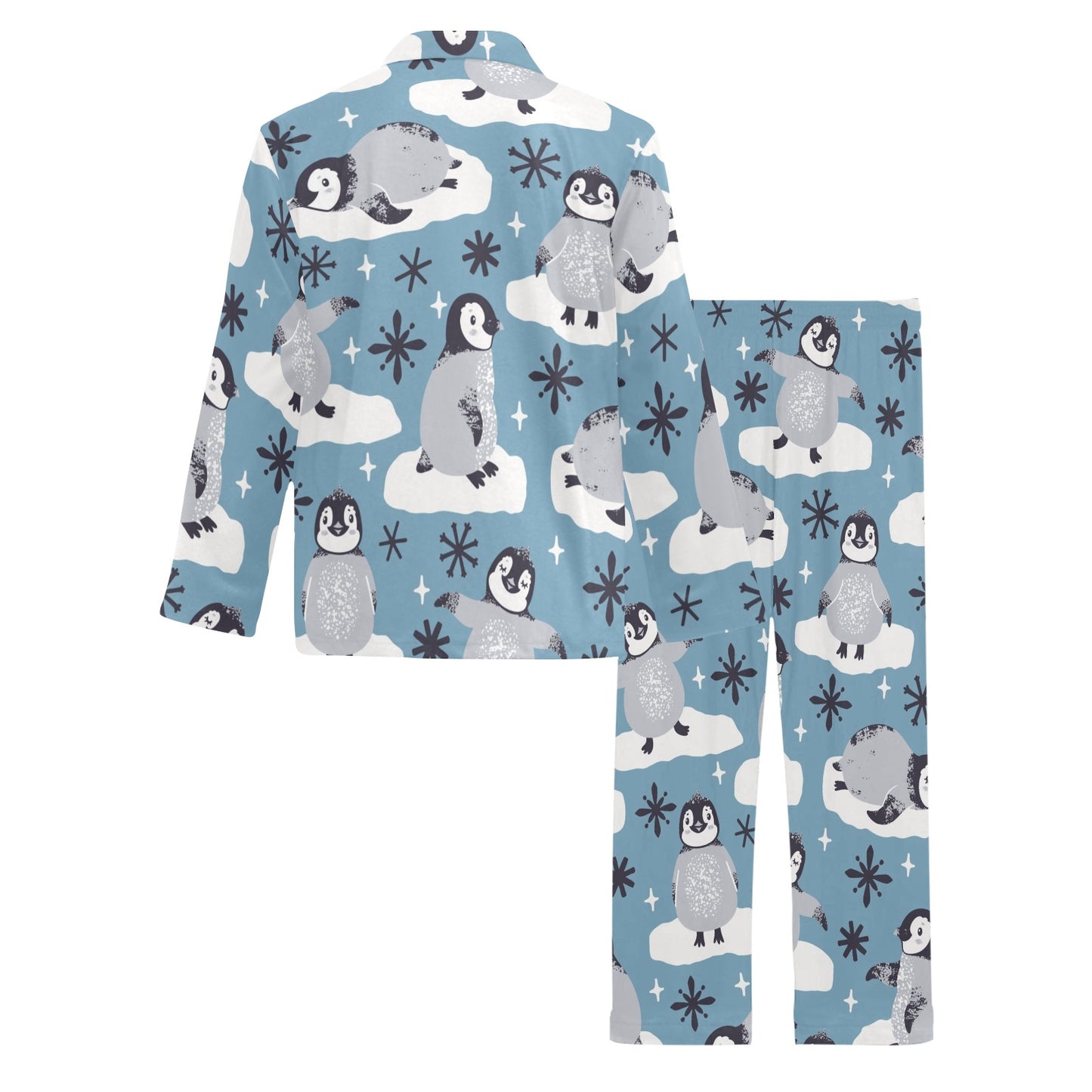 Penguin Pattern Print Design A05 Men's Long Pajama Set