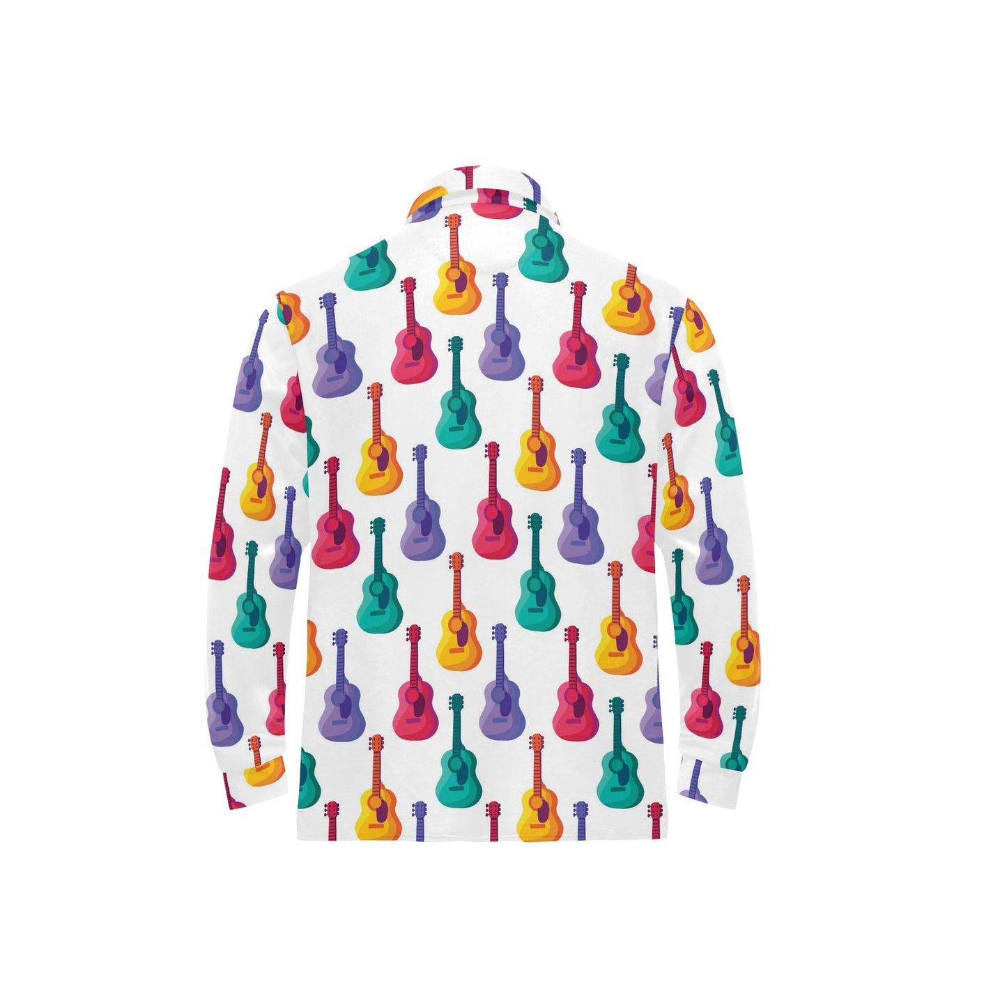 Acoustic Guitar Print Design LKS406 Long Sleeve Polo Shirt For Men's