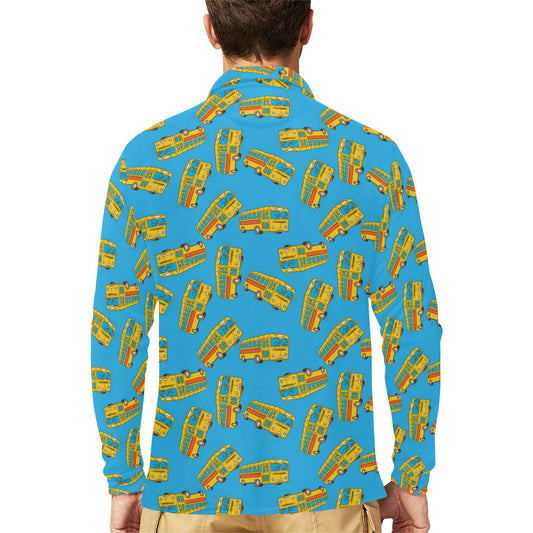 School Bus Print Design LKS302 Long Sleeve Polo Shirt For Men's
