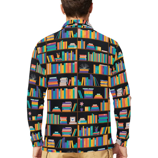 Book Pattern Print Design 05 Long Sleeve Polo Shirt For Men's