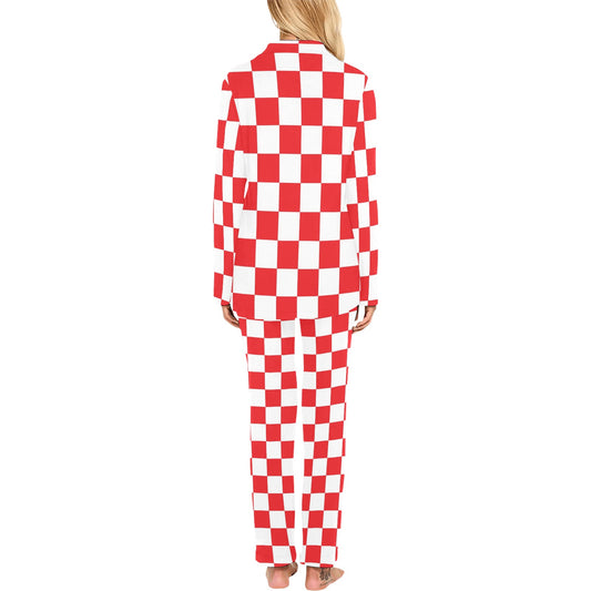 Checkered Red Pattern Print Design 04 Women's Long Pajama Set