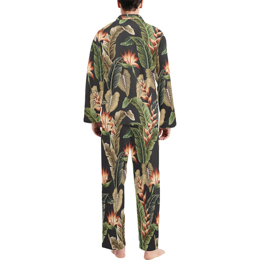 Tropical Flower Pattern Print Design TF014 Men's Long Pajama Set