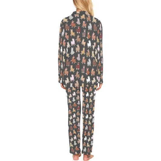 Alpaca Cute Design Themed Print Women's Long Pajama Set