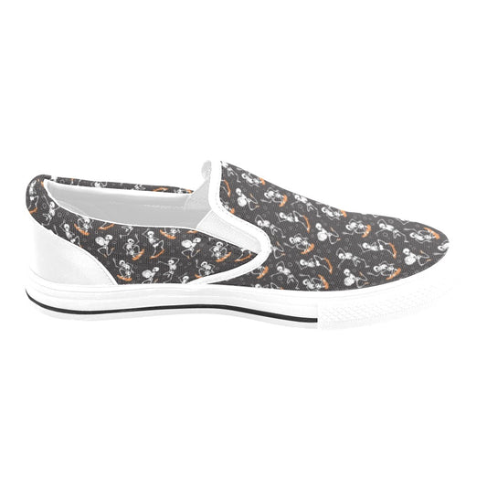Skateboard With Skeleton Print Design LKS303 White Slip Ons Canvas Women's Shoes
