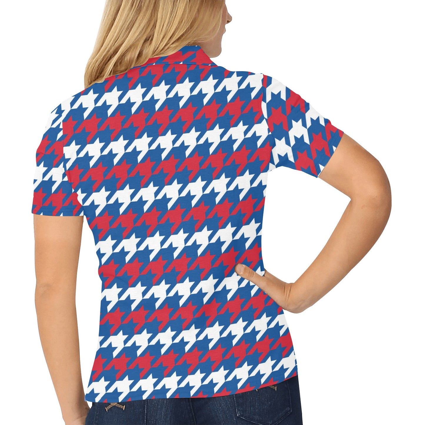 Patriotic Houndstooth Pattern Print Design A02 Women's Polo Shirt