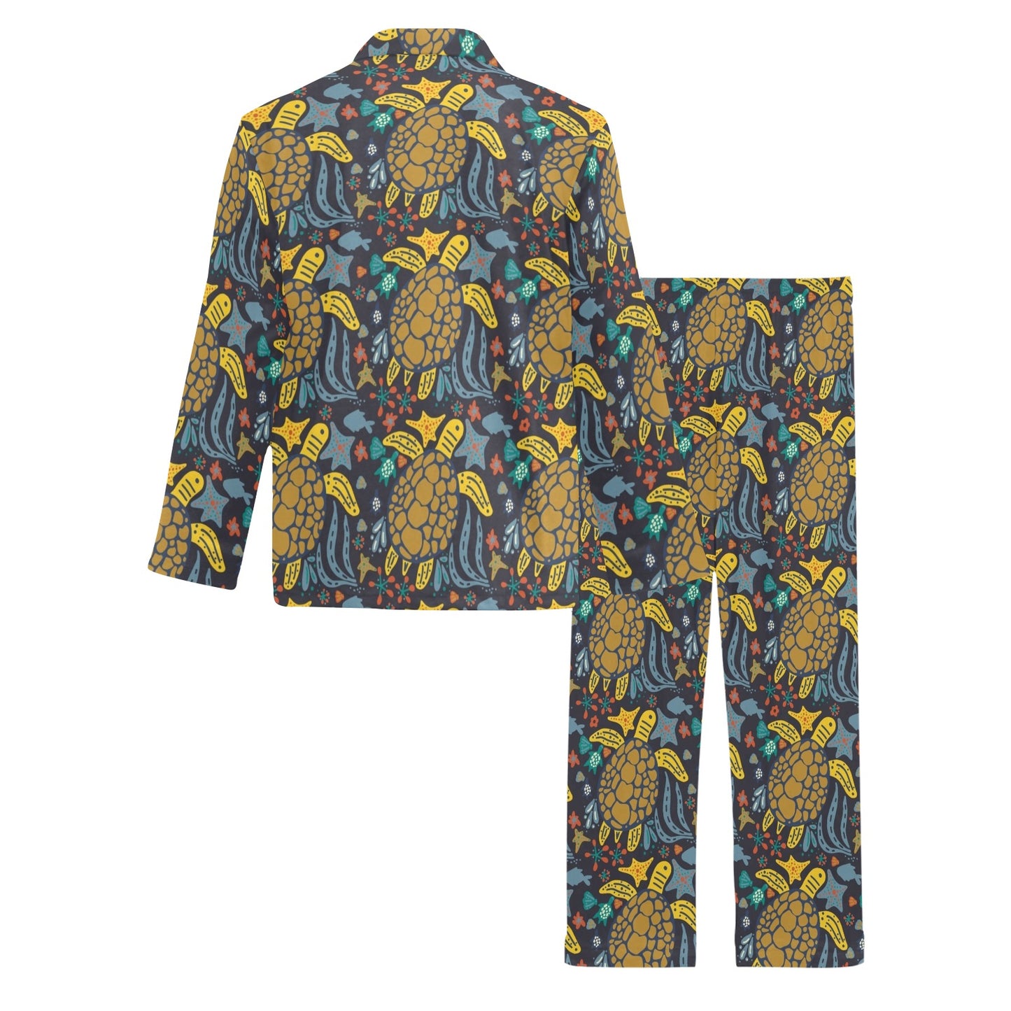 Sea Turtle Pattern Print Design T03 Men's Long Pajama Set