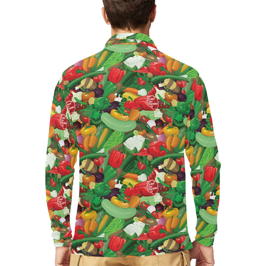 Salad Mix Vegetableprint Design LKS301 Long Sleeve Polo Shirt For Men's