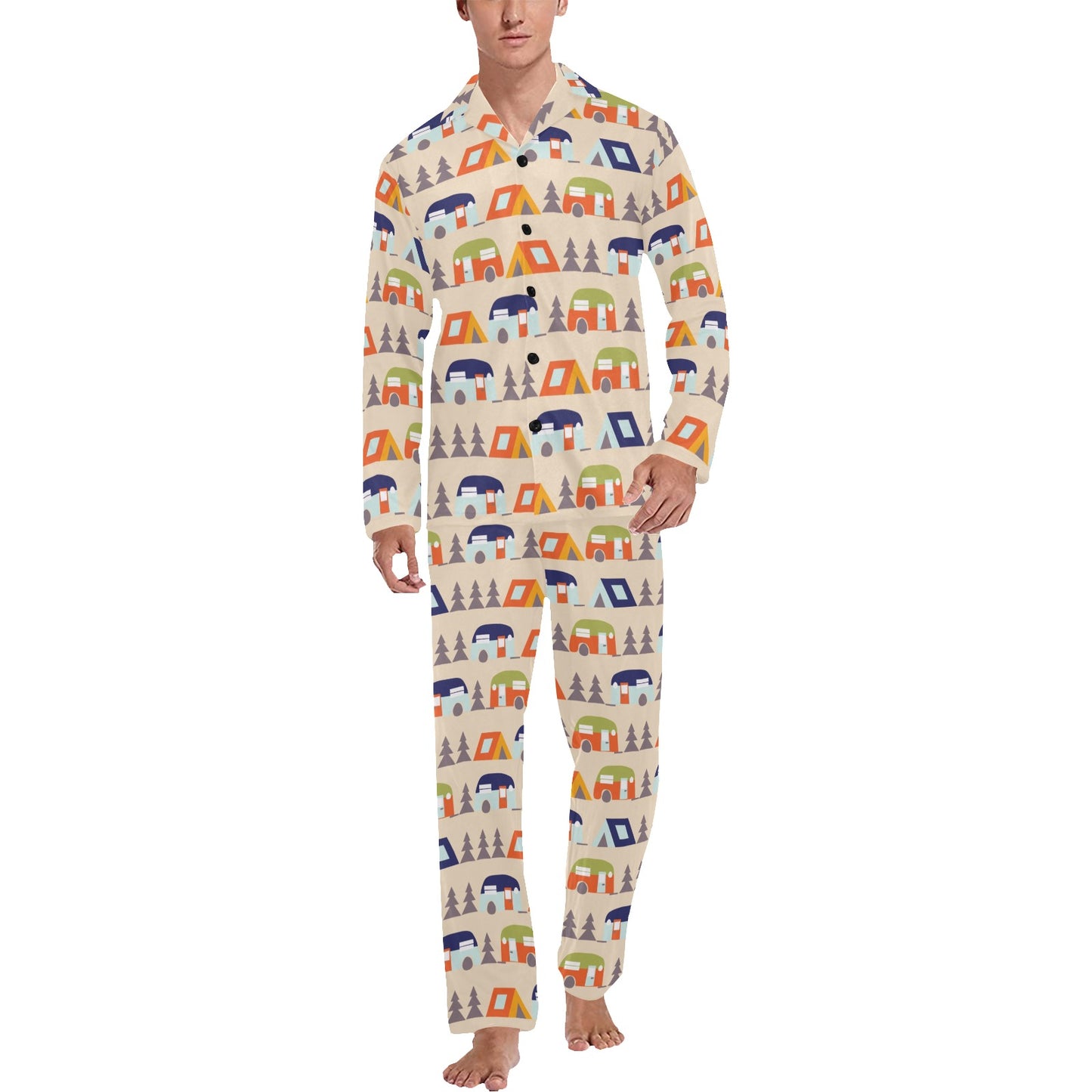 Camper Tent Pattern Print Design 03 Men's Long Pajama Set