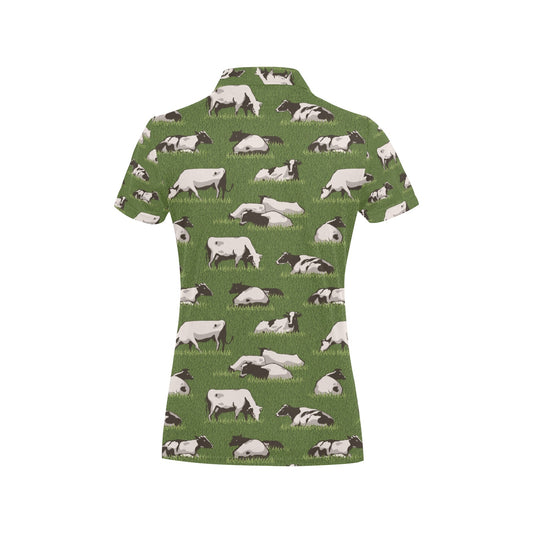 Cow on Grass Print Pattern Women's Polo Shirt