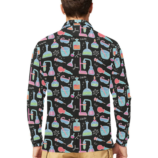 Chemical Pattern Print Design 06 Long Sleeve Polo Shirt For Men's