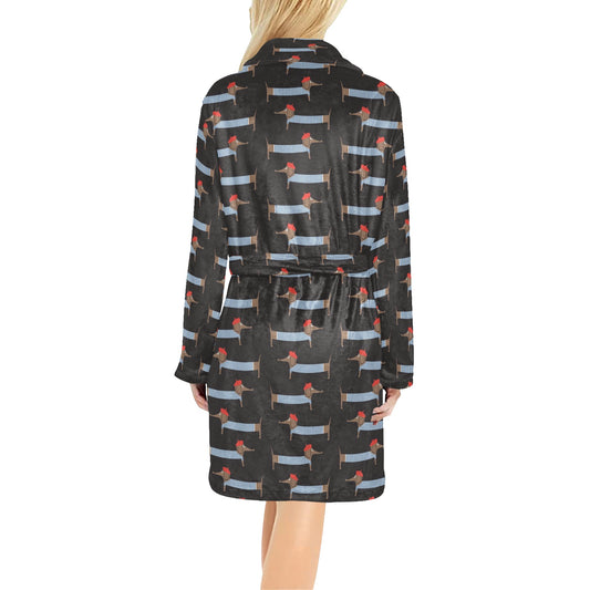 Dachshund Pattern Print Design 04 Women's Fleece Robe