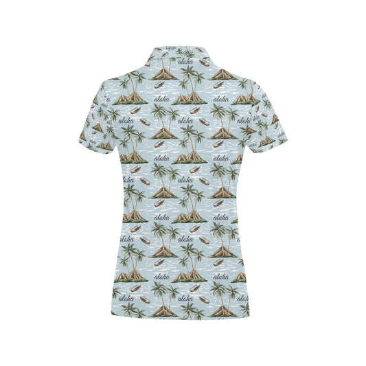 Aloha Hawaii island Design Themed Print Women's Polo Shirt