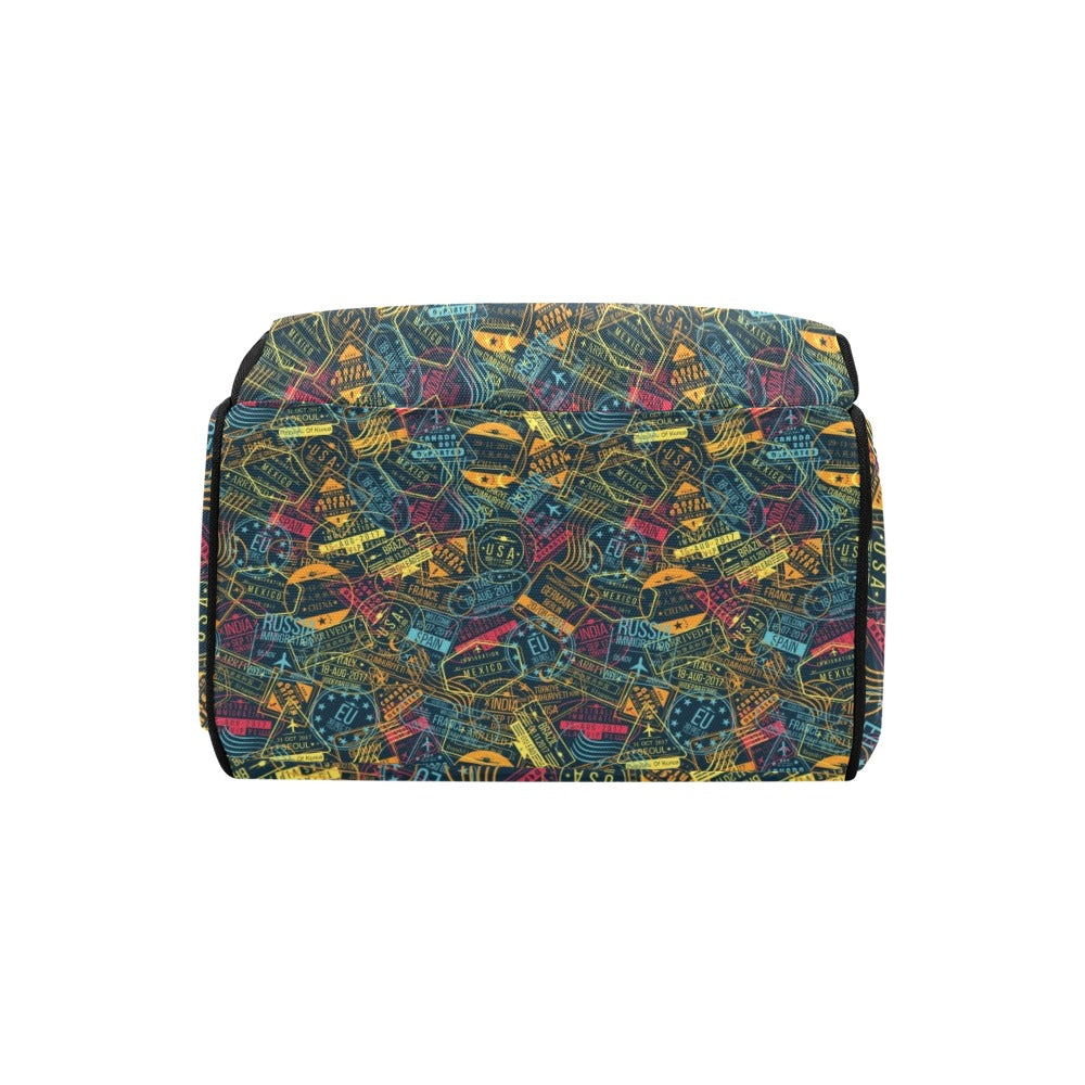 Travel Stamp Colorful Print Design LKS304 Diaper Bag Backpack