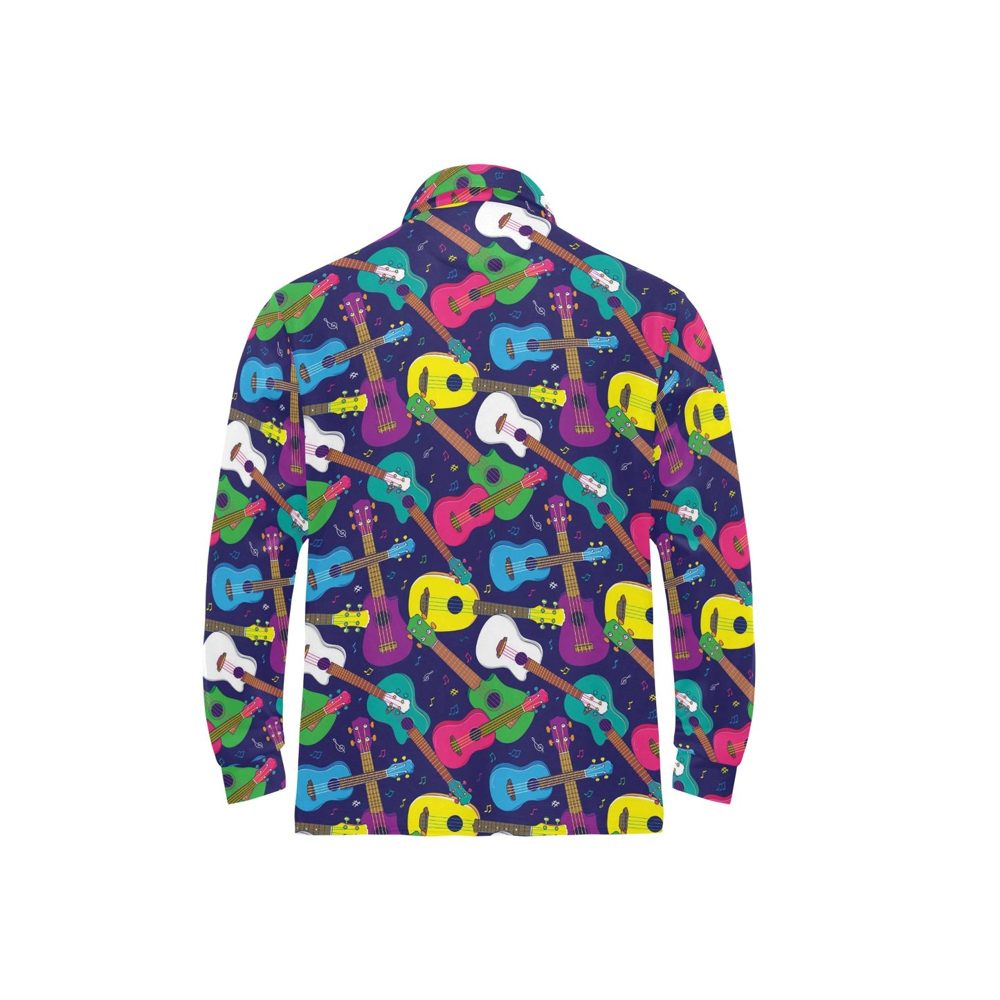 Ukulele Pattern Print Design 02 Long Sleeve Polo Shirt For Men's