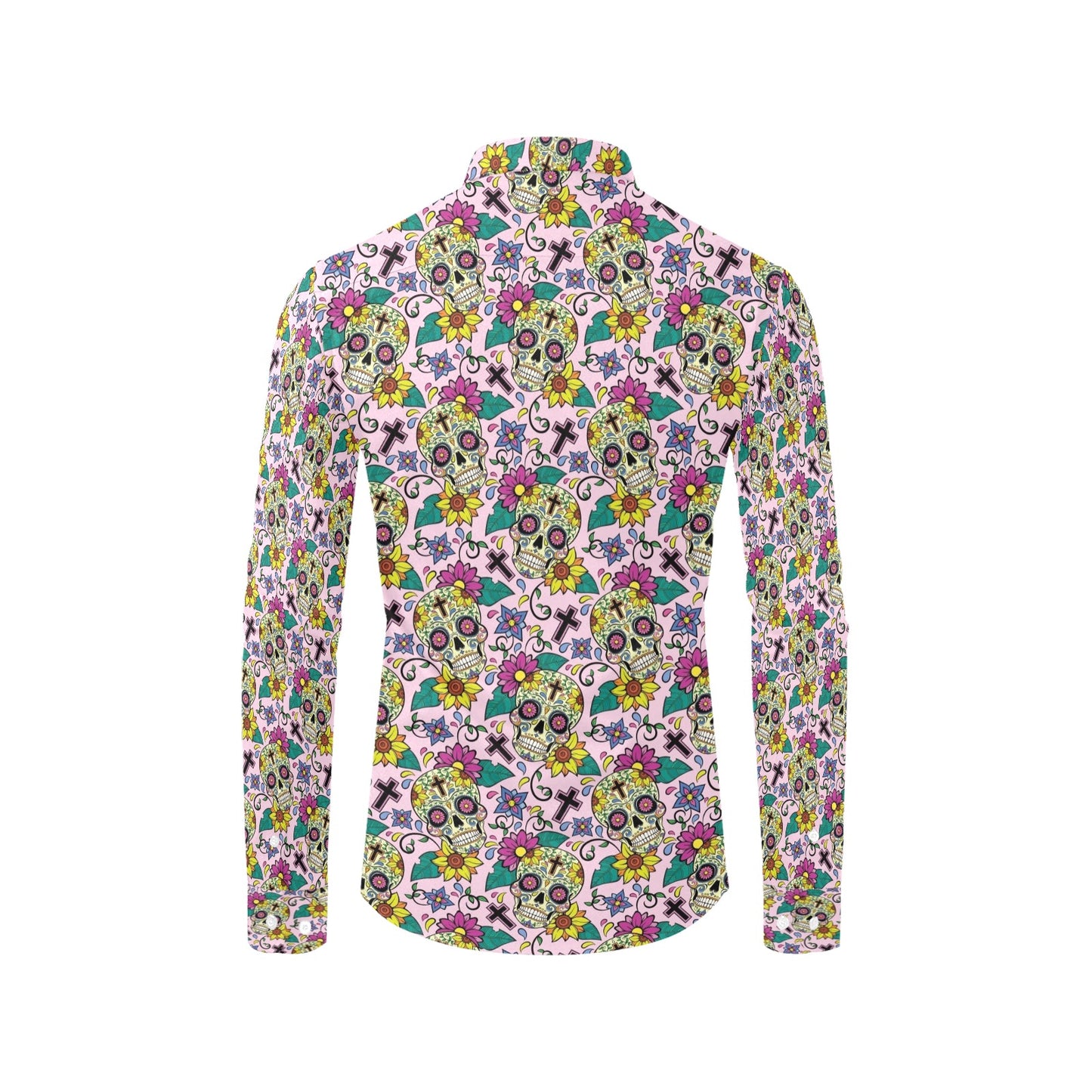 Sugar Skull Print Design LKS307 Men's Long Sleeve Dress Shirt