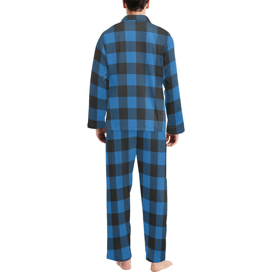 Buffalo check Blue Pattern Print Design 03 Men's Long Pajama Set