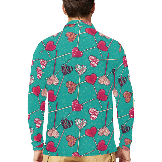 Lollipop Pattern Print Design LL01 Long Sleeve Polo Shirt For Men's