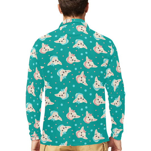 Chihuahua Polka Dot Pattern Long Sleeve Polo Shirt For Men's