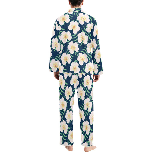 Pink Plumeria Pattern Print Design PM016 Men's Long Pajama Set