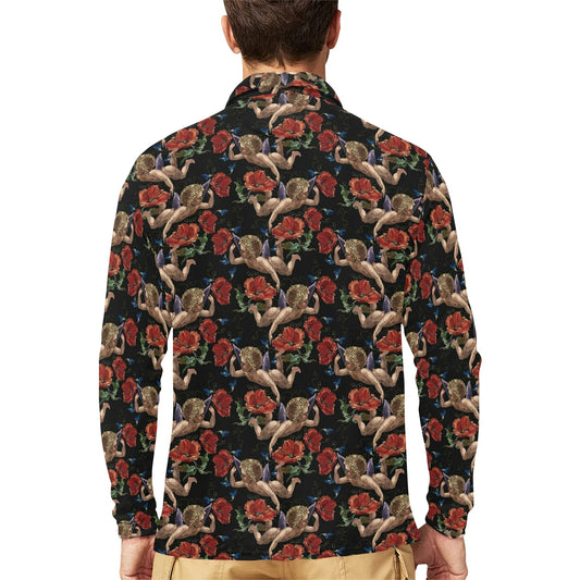 Cupid Pattern Print Design 05 Long Sleeve Polo Shirt For Men's