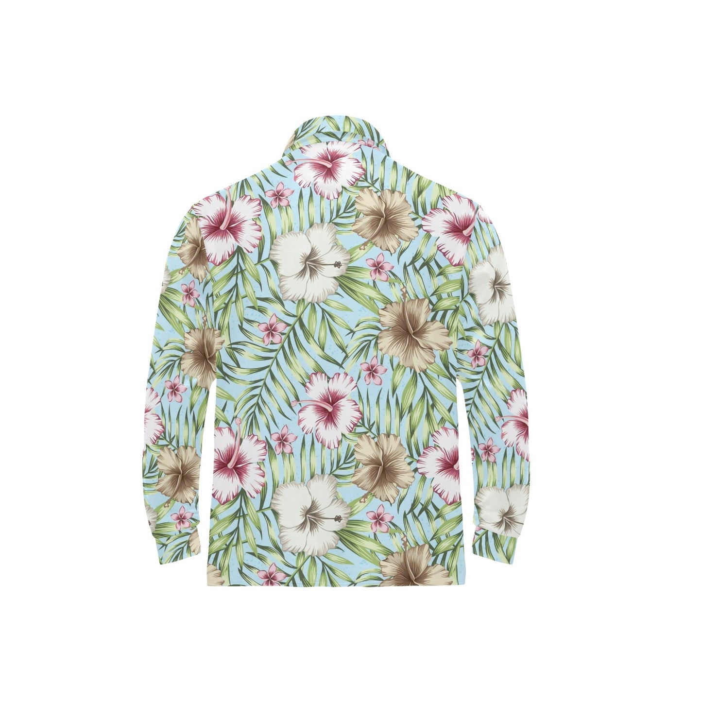Tropical Flower Pattern Print Design TF05 Long Sleeve Polo Shirt For Men's