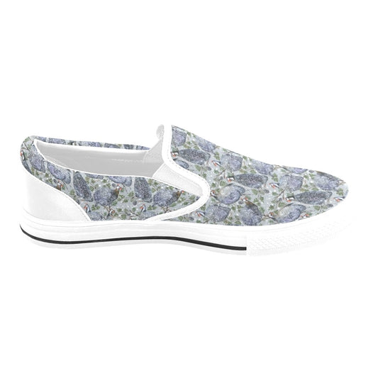 Guinea Fowl Print Design LKS402 White Slip Ons Canvas Women's Shoes
