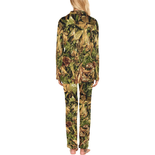 Camo Realistic Tree Forest Texture Print Women's Long Pajama Set