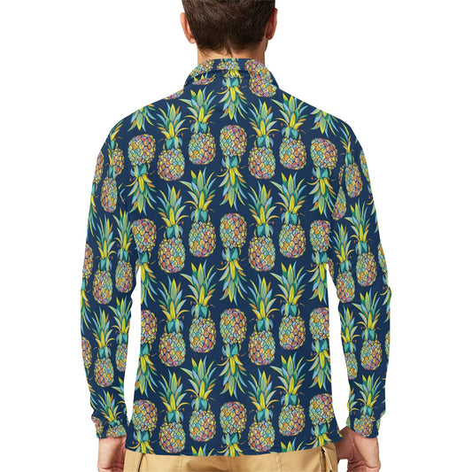 Pineapple Color Art Long Sleeve Polo Shirt For Men's