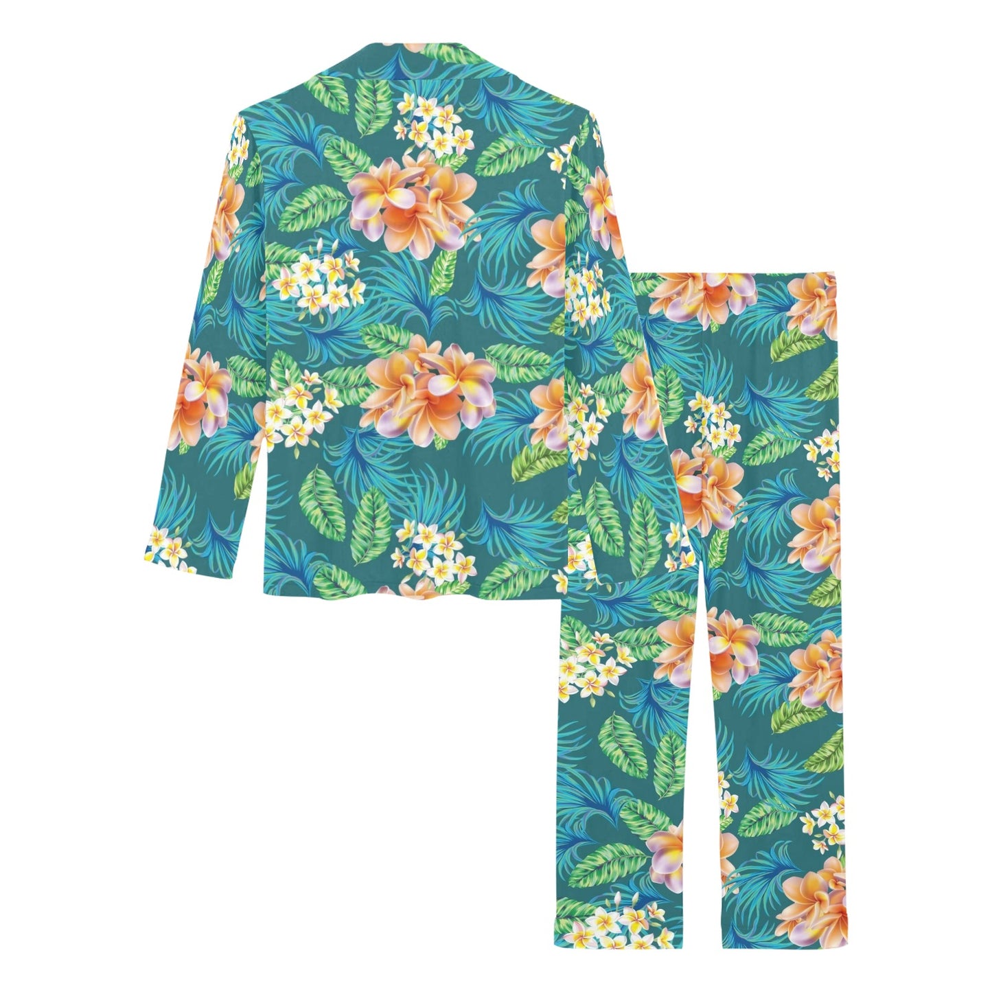 Plumeria Tropical Flower Design Print Women's Long Pajama Set