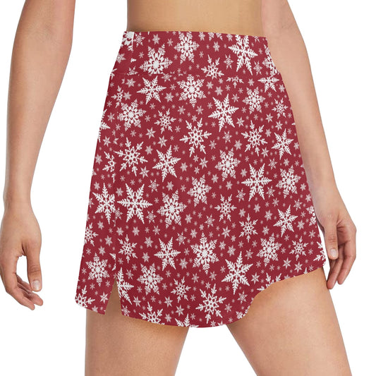 Snowflake Red Print Design LKS302 17" Golf & Pickleball Skort with Pockets