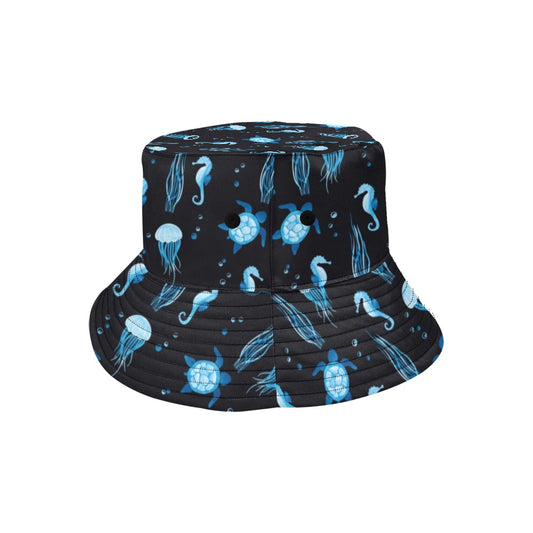 Sea Turtle Jelly Fish Sea Horse Print Design LKS3014 Unisex Bucket Hat