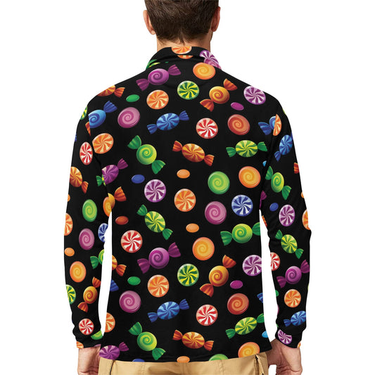 Candy Pattern Print Design 01 Long Sleeve Polo Shirt For Men's