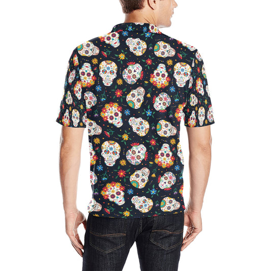 Sugar Skull Print Design LKS305 Men Polo Shirt