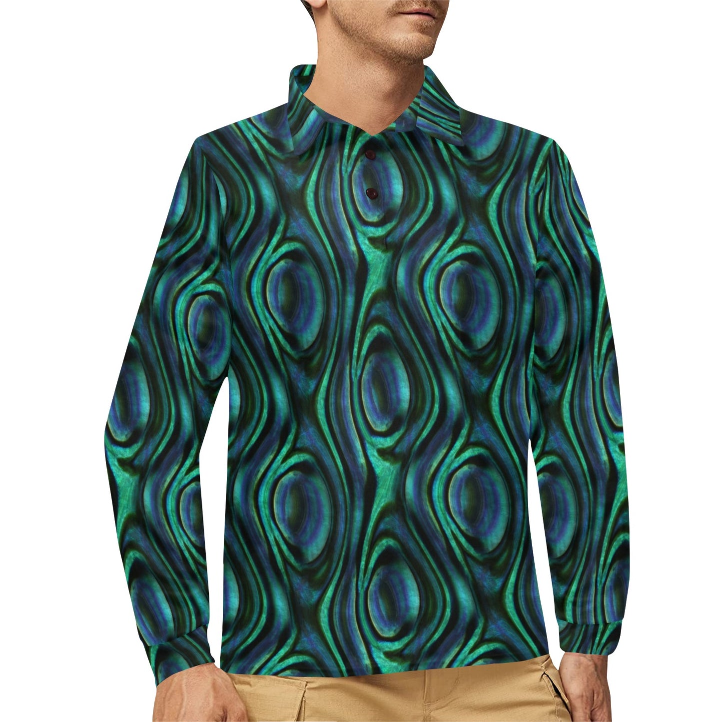 Abalone Pattern Print Design 01 Long Sleeve Polo Shirt For Men's