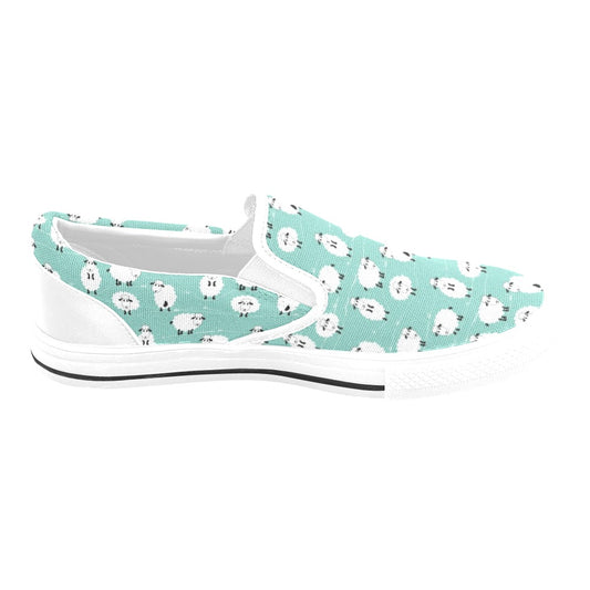 Sheep Print Design LKS404 White Slip Ons Canvas Women's Shoes