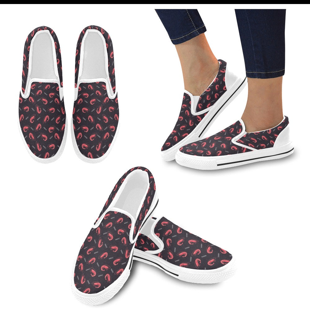 Shrimp Print Design LKS302 White Slip Ons Canvas Women's Shoes