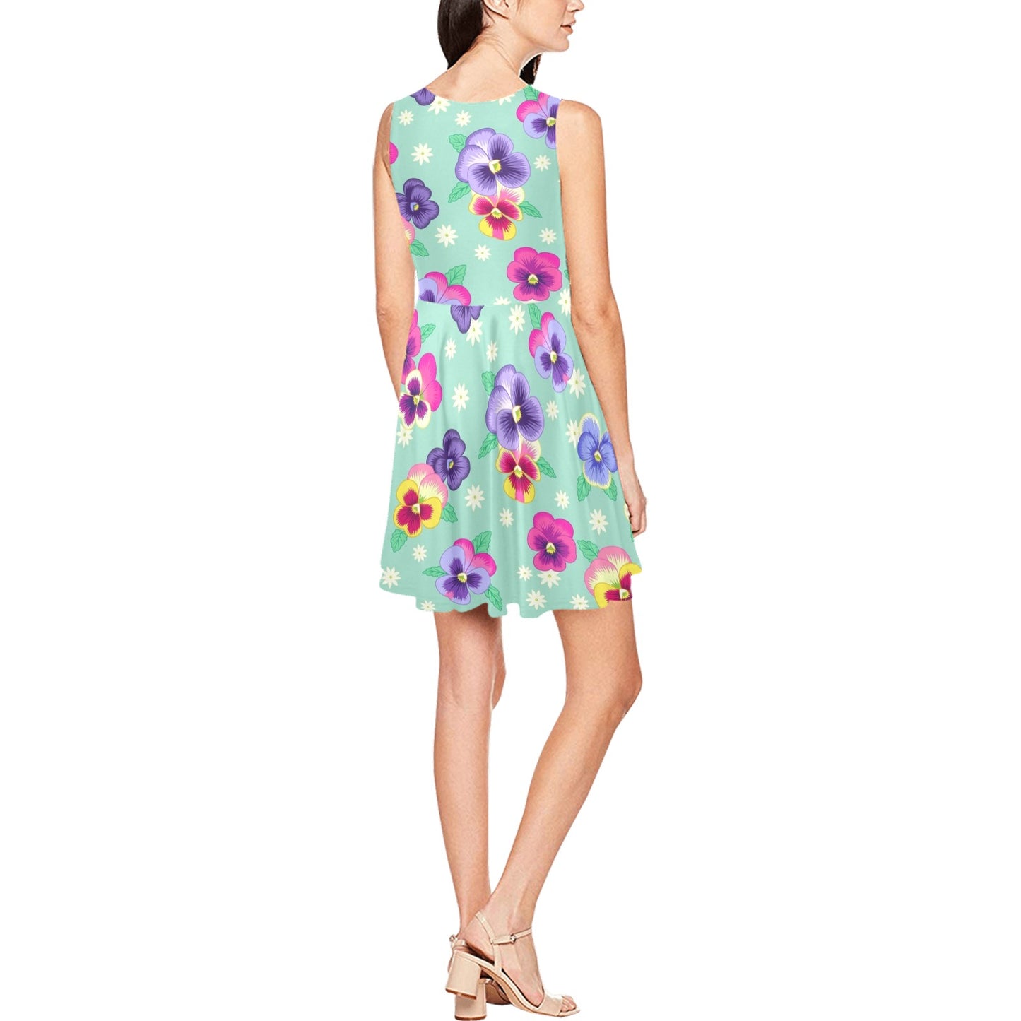 Pansy Pattern Print Design PS08 Sleeveless Dress