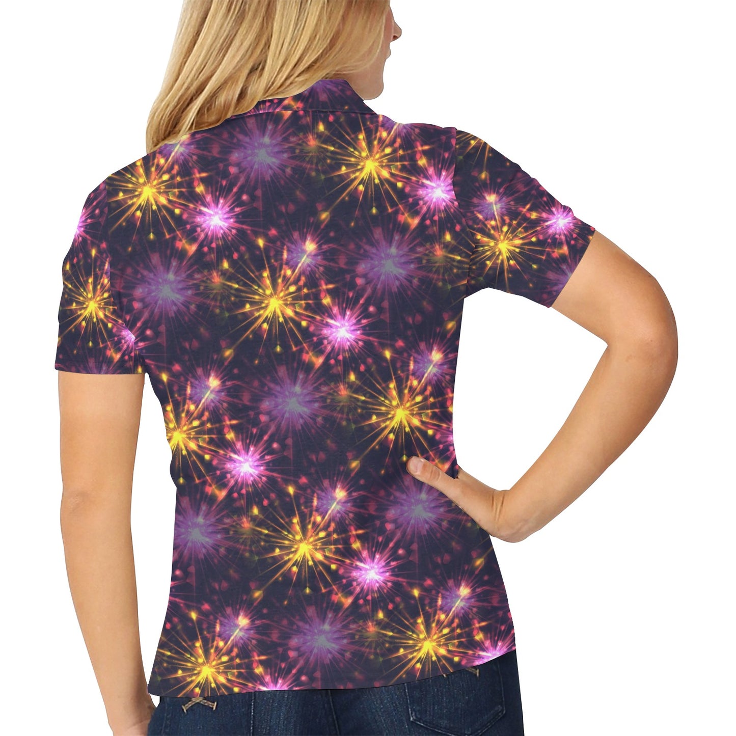 Firework Print Design LKS303 Women's Polo Shirt