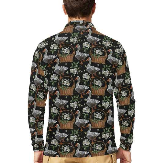 Goose Print Design LKS406 Long Sleeve Polo Shirt For Men's