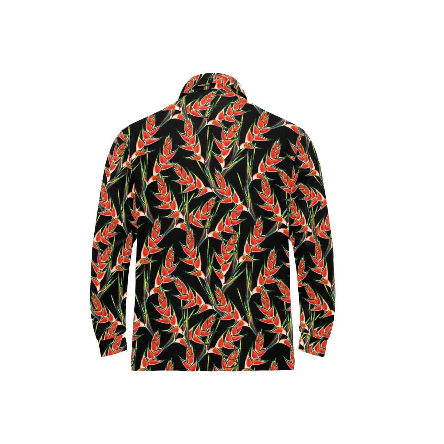 Heliconia Pattern Print Design HL010 Long Sleeve Polo Shirt For Men's