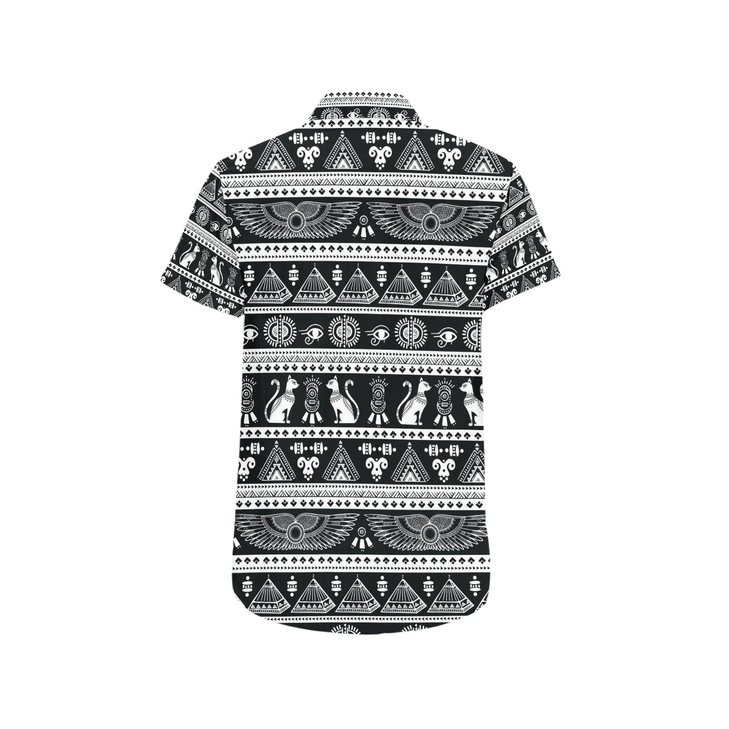 Tribal Pattern Print Design LKS305 Men Short Sleeve Button Up Shirt