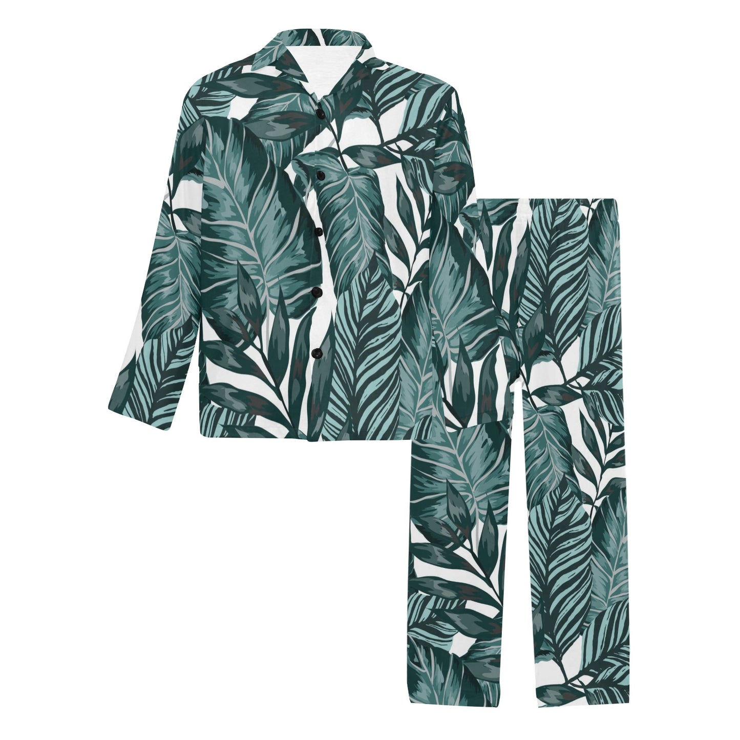 Tropical Palm Leaves Pattern Men's Long Pajama Set