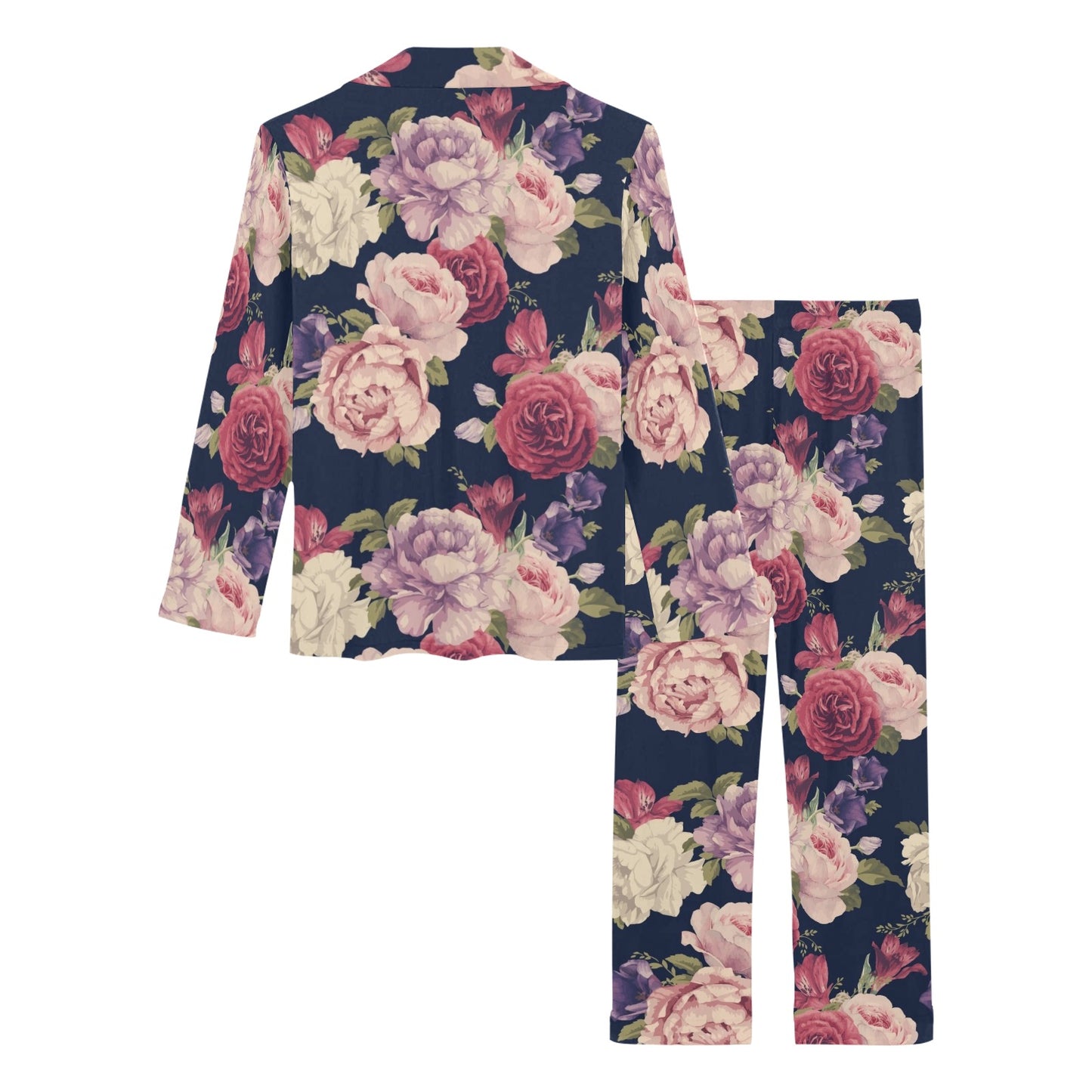 Peony Pattern Print Design PE03 Women's Long Pajama Set