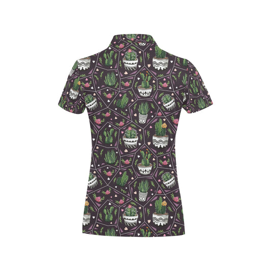 Cactus Pattern Print Design 03 Women's Polo Shirt