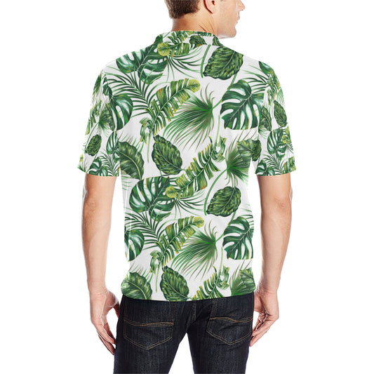 Green Pattern Tropical Palm Leaves Men Polo Shirt